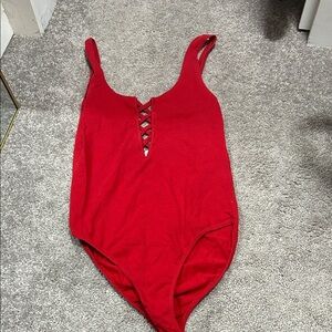 Forever 21 Red Lace-Up Bodysuit